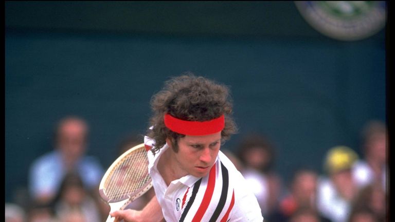 JUN 1980:  JOHN MCENROE OF THE UNITED STATES PLAYS A BACKHAND SHOT DURING A MATCH AT THE 1980 WIMBLEDON TENNIS CHAMPIONSHIPS.