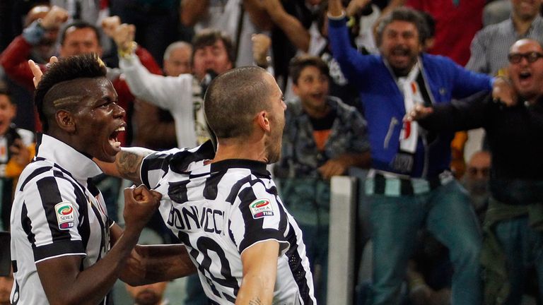 Leonardo Bonucci celebrates Juventus' winner against Roma