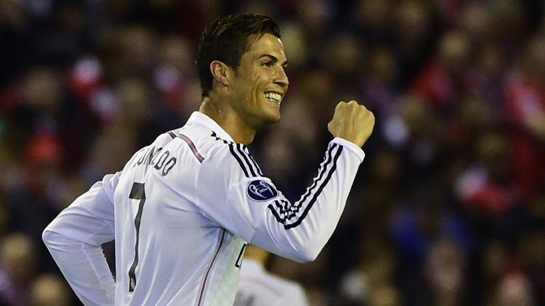 Cristiano Ronaldo celebrates scoring the opening goal for Real Madrid against Liverpool