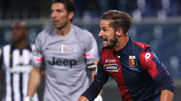 Genoa's defender Luca Antonini celebrates after scoring against Juventus