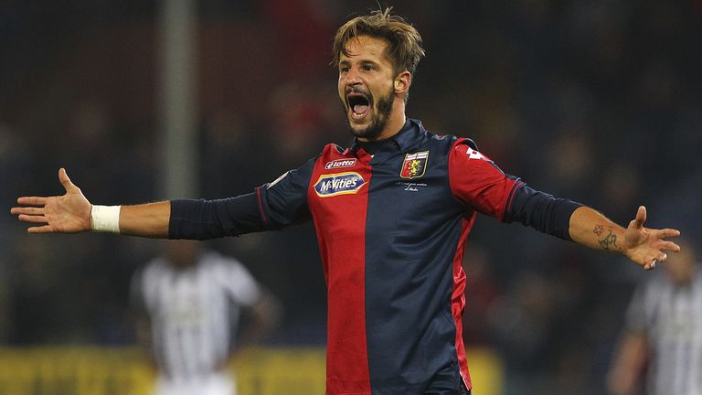 Luca Antonini of Genoa CFC celebrates after scoring the opening goal during the Serie A match between Genoa CFC and Juventus FC