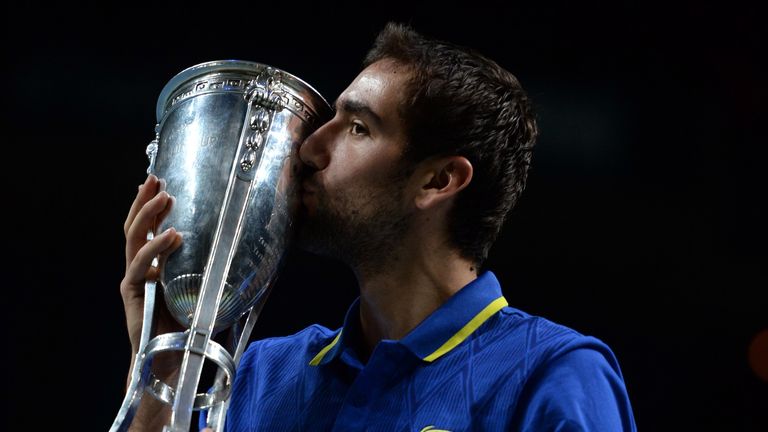 Marin Cilic kisses the winner's trophy at the Kremlin Cup