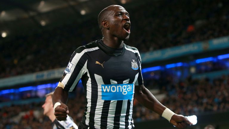 Newcastle United's Moussa Sissoko celebrates scoring their second goal of the game during the Capital One Cup Fourth Round match at the Etihad Stadium