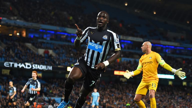 Moussa Sissoko of Newcastle United celebrates scoring their second goal during the Capital One Cup Fourth Round tie against Manchester City