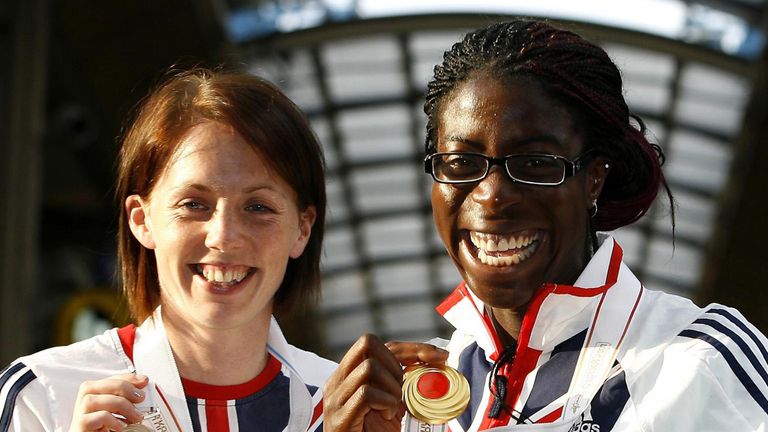Great Britain's Gold and Silver Medal winners in the 400metres World Athletics Championships Nicola Sanders and Christine Ohuruogu in 2007