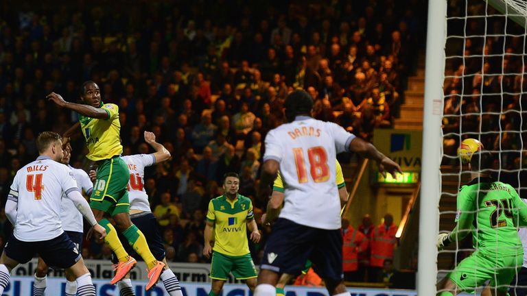 Cameron Jerome heads home Norwich's second goal