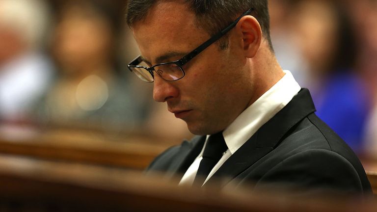Oscar Pistorius during day four of his sentencing hearing in Pretoria.