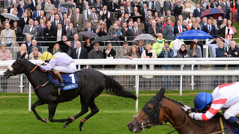 Spinatrix ridden by Connor Beasley (left) beats Highland Acclaim ridden by Sam James to win the Coral Sprint Trophy at York Racecourse.