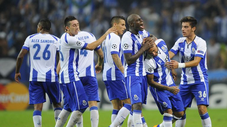 Porto's captain Ricardo Quaresma (2nd R) celebrates with teammates after scoring the winner against Athletic Bilbao