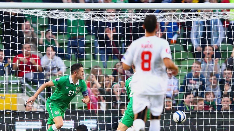 Robbie Keane of Republic of Ireland turns to celebrate after scoring their second goal