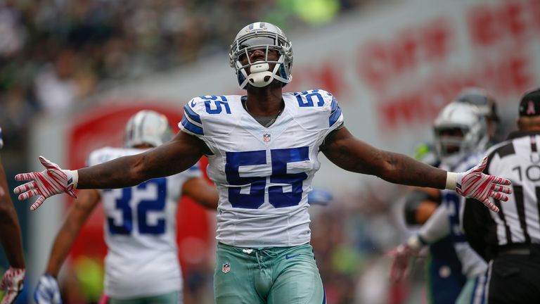  Linebacker Rolando McClain #55 of the Dallas Cowboys celebrates after tackling running back Marshawn Lynch of the Seattle Seahawks