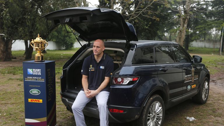 Felipe Contepomi with the Webb Ellis cup as part of Land-Rover's Rugby World Cup Trophy Tour