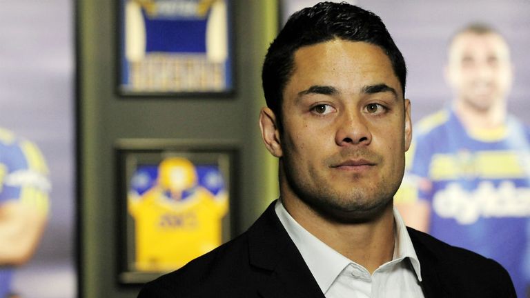 Jarryd Hayne looks on during a press conference to announce he is quitting the NRL to pursue NFL