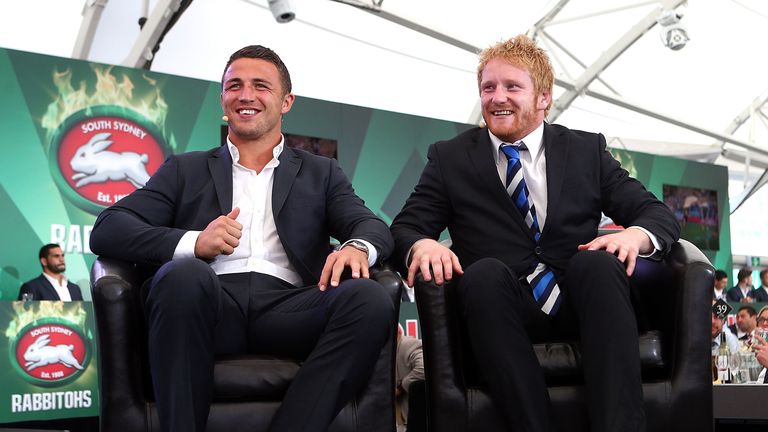Sam Burgess and James Graham are interviewed ahead of the 2014 NRL Grand Final between South Sydney Rabbitohs and Canterbury Bulldogs