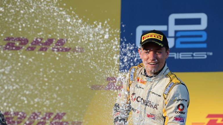 Jolyon Palmer celebrates the GP2 title
