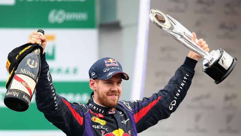 Sebastian Vettel celebrates victory