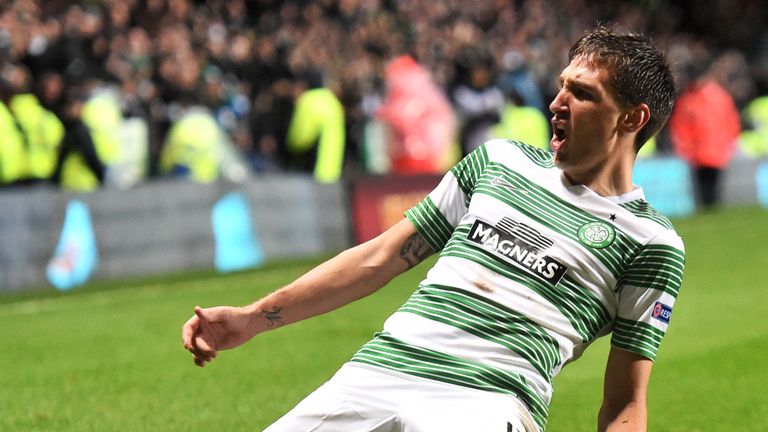 Celtic striker Stefan Scepovic celebrates his goal