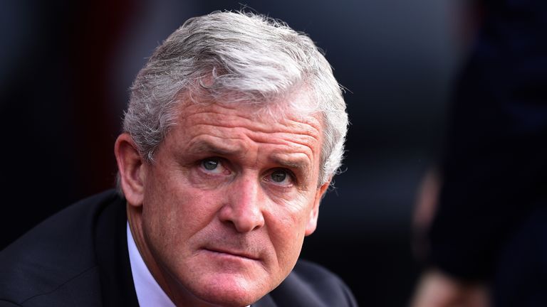 SOUTHAMPTON, ENGLAND - OCTOBER 25:  Manager Mark Hughes of Stoke City looks on before the Barclays Premier League match between Southampton and Stoke City 