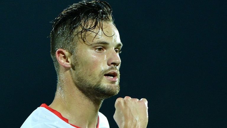 Switzerland's forward Haris Seferovic celebrates after scoring