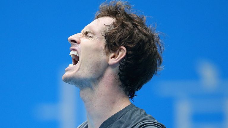 Andy Murray of Great Britain  reacts during his semifinal match against Novak Djokovic during day eight of the China Open