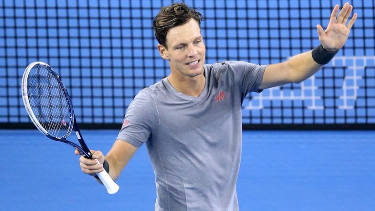 Tomas Berdych celebrates winning against John Isner during day seven of the 2014 China Open