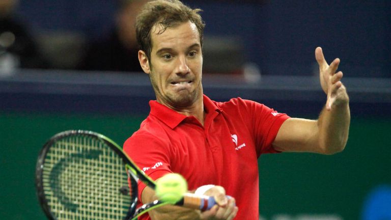 Richard Gasquet plays forehand during his match against Jeremy Chardy at the 2014 Shanghai Rolex Masters
