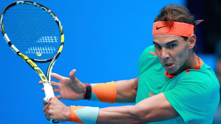 Rafael Nadal returns a shot against Peter Gojowczyk during day six of the China Open 2014
