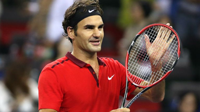 Roger Federer reacts after winning his semi-final match against Novak Djokovic at the 2014 Shanghai Masters 