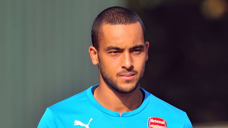 Arsenal's English striker Theo Walcott attends a training session for the forthcoming UEFA Champions League 