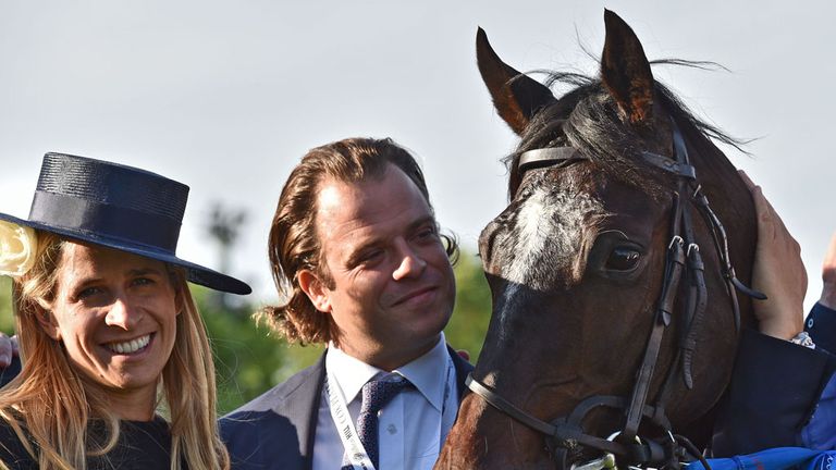 Tom Magnier poses with Adelaide after winning the Cox Plate