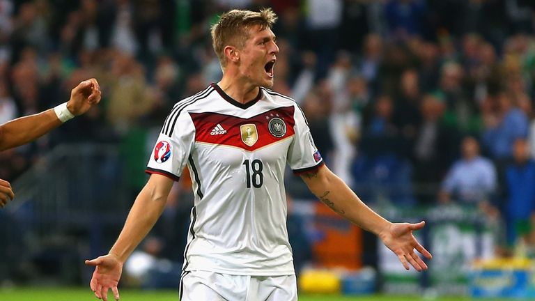 Toni Kroos of Germany celebrates scoring their first goal 