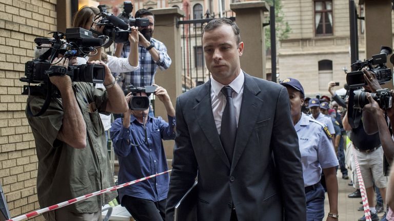 Oscar Pistorius arrives at North Gauteng High Court for day three of sentencing