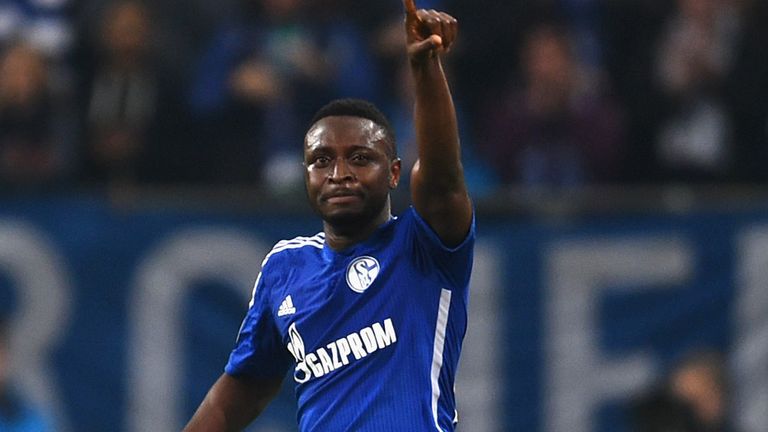 Chinedu Obasi celebrates after equalising for Schalke