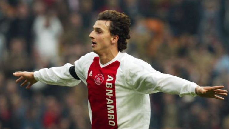 Zlatan Ibrahimovic celebrates scoring for Ajax