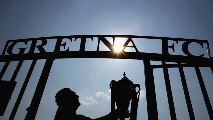 GRETNA, UNITED KINGDOM - MAY 09: Brooks Mileson chairman of Gretna FC is seen with the Tennents Scottish FA Cup trophy at Raydale Park May 9, 2006, Gretna,