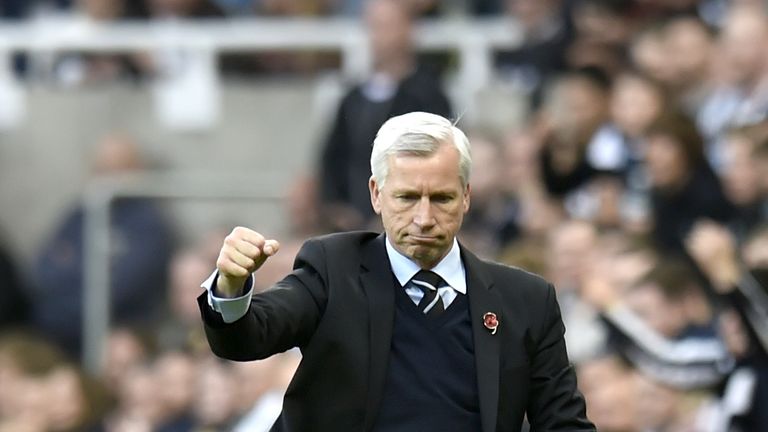 Newcastle United manager Alan Pardew celebrates victory after the Barclays Premier League match against Liverpool at St. James' Park, Newcastle