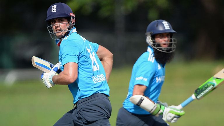 Alastair Cook and Moeen Ali in action at the start of England's ODI tour in Sri Lanka
