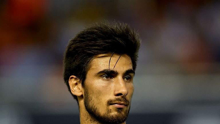 Andre Gomes of Valencia looks on prior to the start the La Liga match between Valencia CF and Malaga CF at Estadi de Mestalla