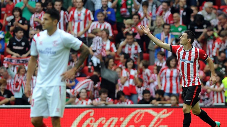 Aritz Aduriz celebrates the only goal of the game