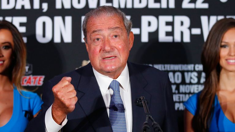 NEW YORK, NY - SEPTEMBER 04:  Bob Arum speaks during the Manny Pacquiao v Chris Algieri Media Tour at The Liberty Theatre on September 4, 2014 in New York 