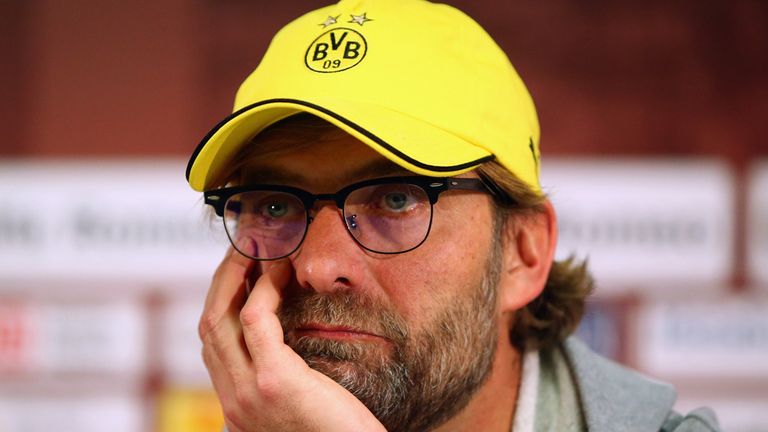 Head coach Juergen Klopp of Dortmund reacts during the press conference after the Bundesliga match between Eintracht Frankfurt and Borussia Dortmund