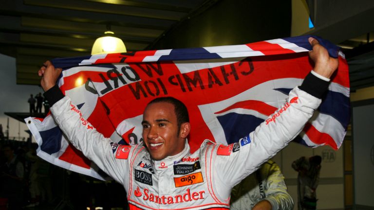 Lewis Hamilton celebrates 2008 World Championship victory
