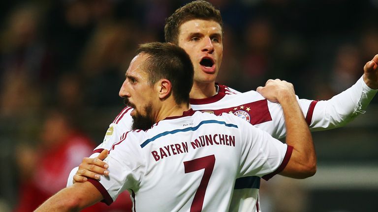 Thomas Muller celebrates for Bayern Munich
