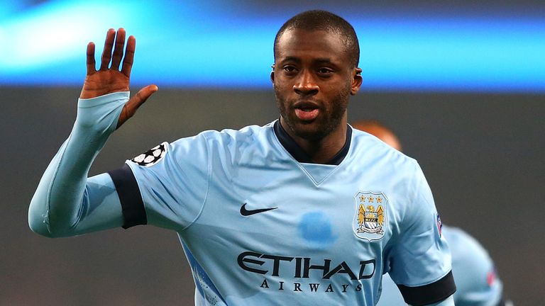  Yaya Toure of Manchester City celebrates scoring his team's first goal during the UEFA Champions League Group E match v CSKA Moscow