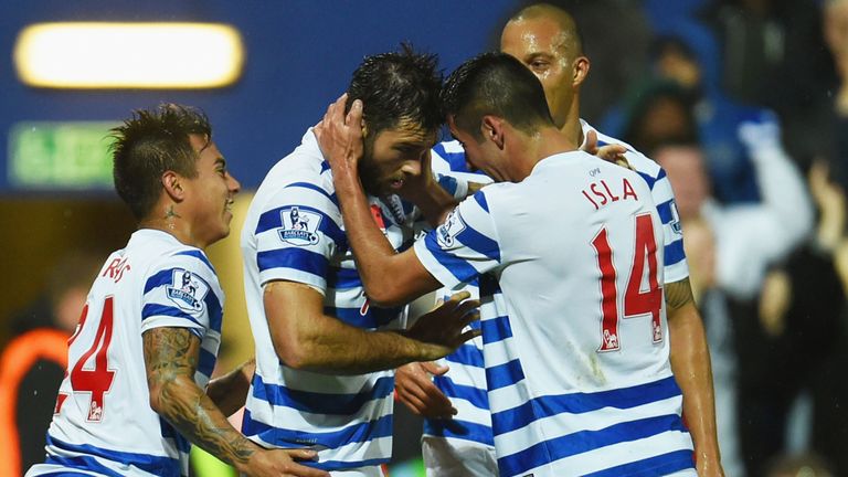 Charlie Austin celebrates after opening the scoring against Manchester City