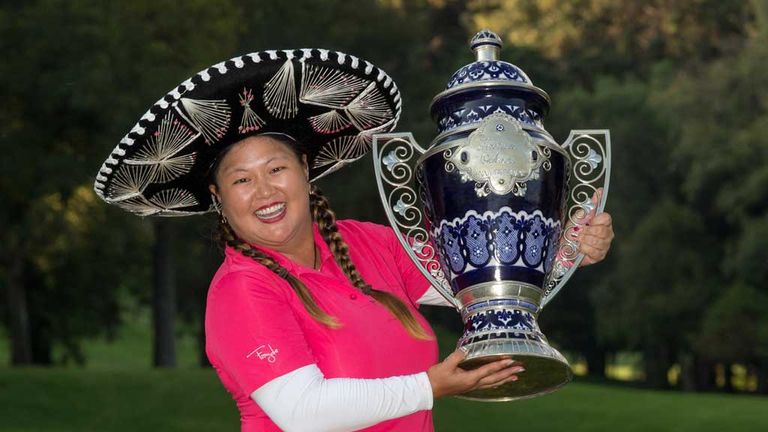 Christina Kim celebrates her success in the Lorena Ochoa Invitational
