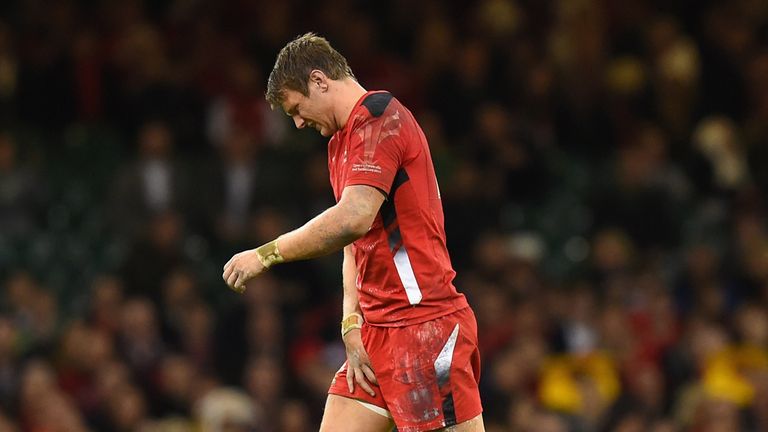 CARDIFF, WALES - NOVEMBER 08: Wales player Dan Biggar leaves the field with an injury during the Autumn international match between Wales and Australia at 