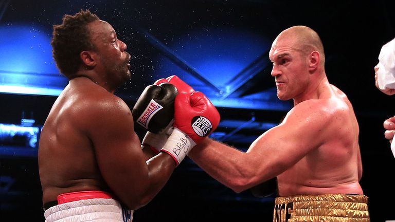 Tyson Fury (right) in action against Dereck Chisora during their Eliminator match for the WBO World Heavyweight Championship and British and Commonwealth h