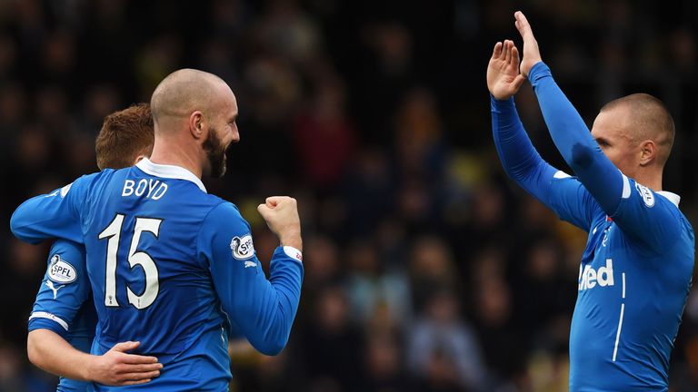 Rangers ace Kris Boyd celebrates having put his side 1-0 ahead. 