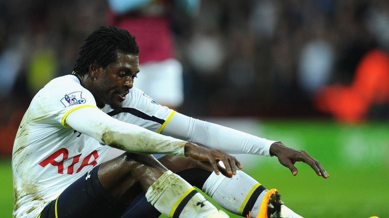 Emmanuel Adebayor was frustrated by a missed chance